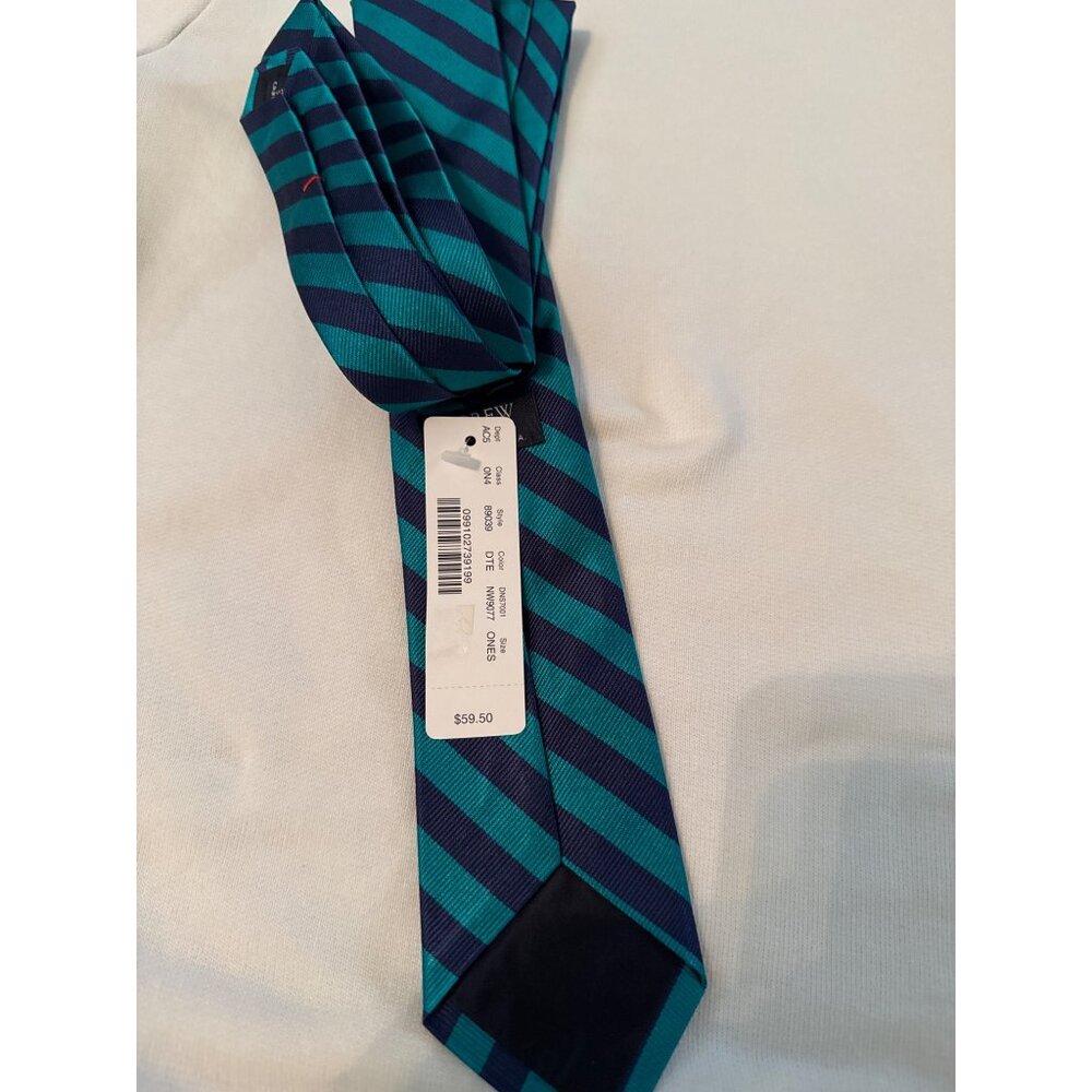NWT J. Crew teal/navy stripe silk tie